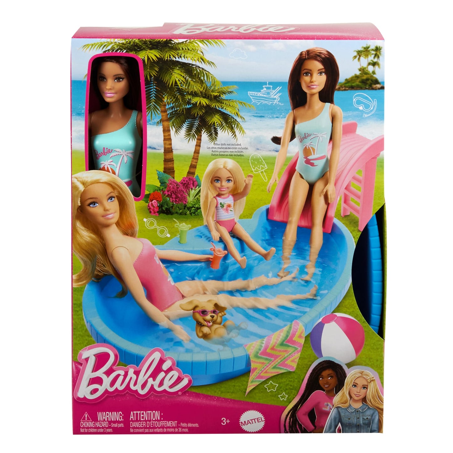 Barbie Coffret et Poup¨¦e, Brunette, Piscine, Serviette, Boissons