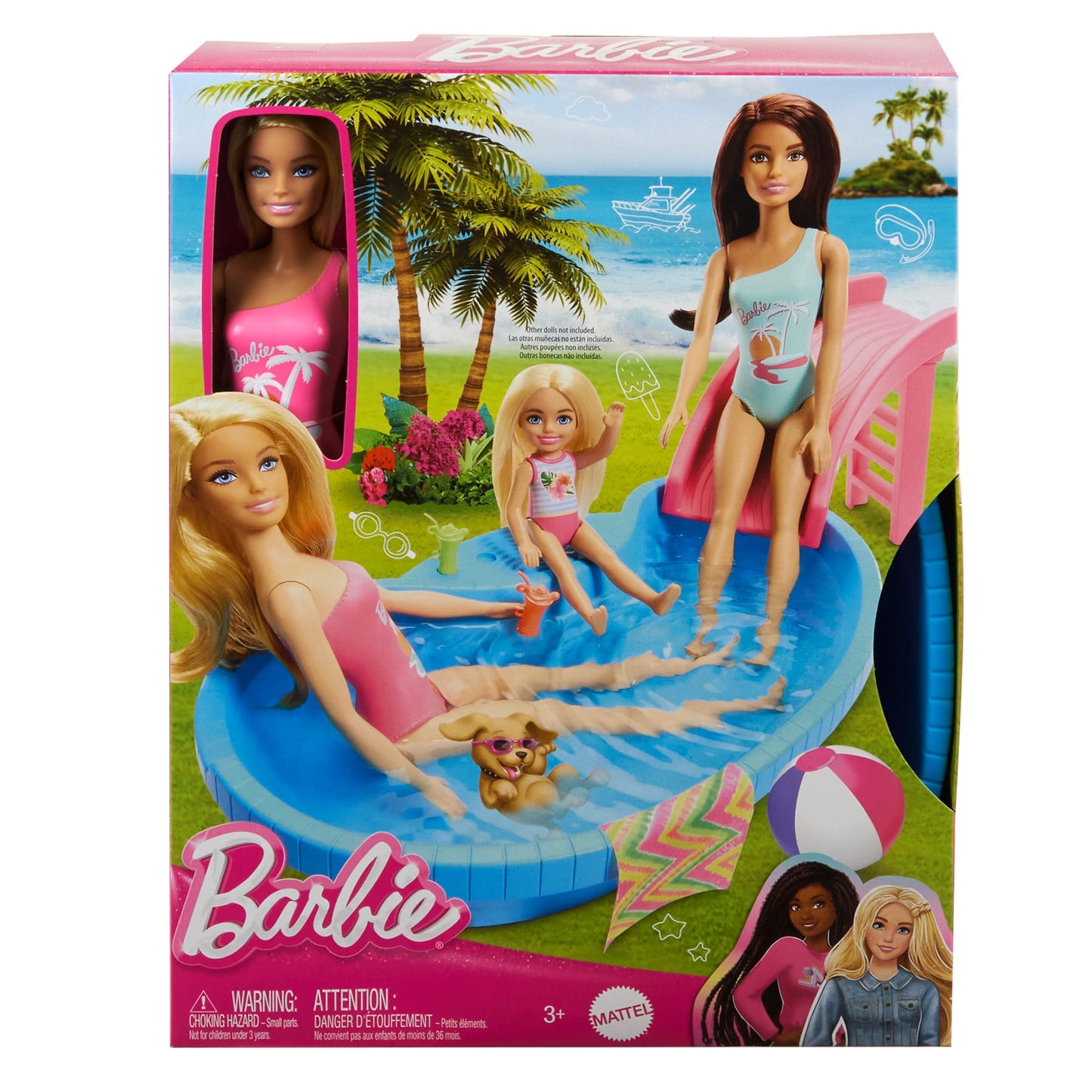 Barbie Coffret de Jeu et Poup¨¦e, Blonde, Piscine, Serviette, Boissons