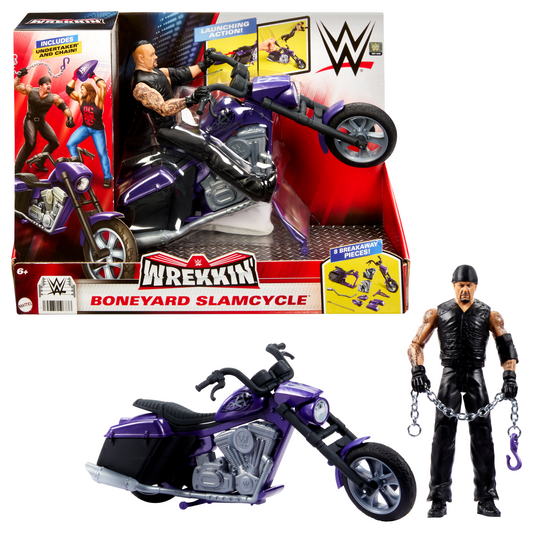 WWE Wrekkin¡¯ Slamcycle Vehicle & Undertaker Action Figure, Toy Morotcycle With Breakaway Parts