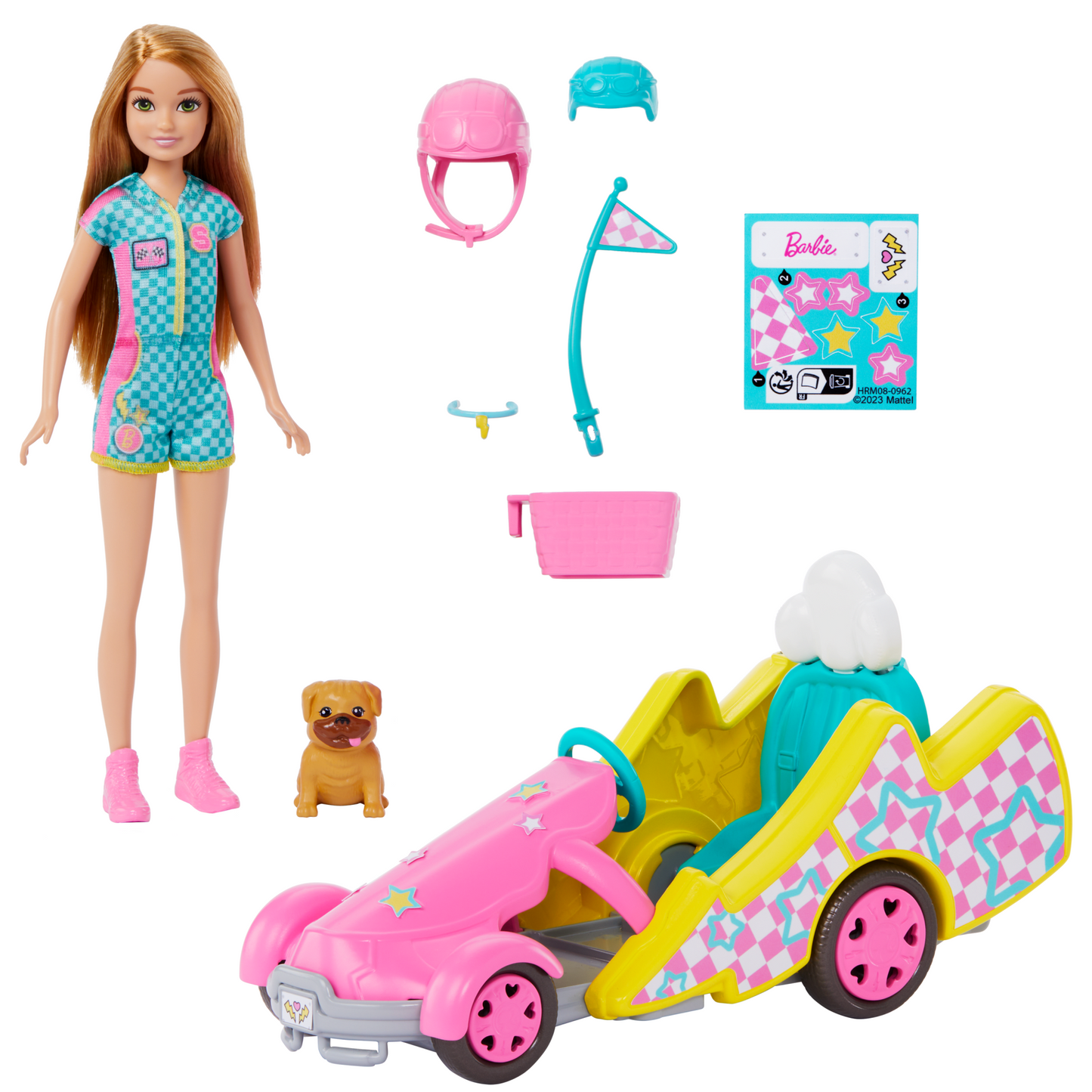 Barbie-Poup¨¦e Stacie Karting, Avec Kart, Chien et Accessoires